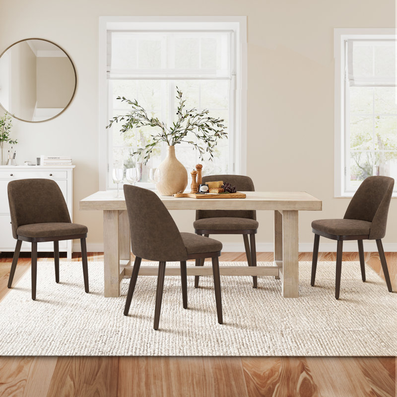 Upholstered Solid Wood Fabric Dining Chair, Dark Brown