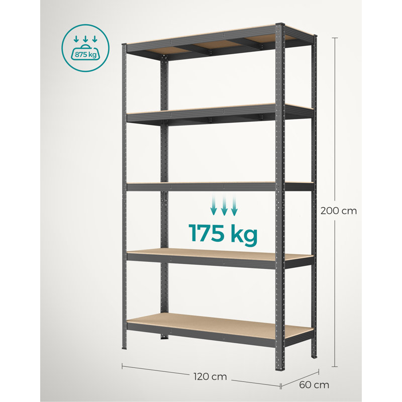 Kris Metal Height -Adjustable Shelving Unit, 200cm H x 60cm W x 120cm D, Grey