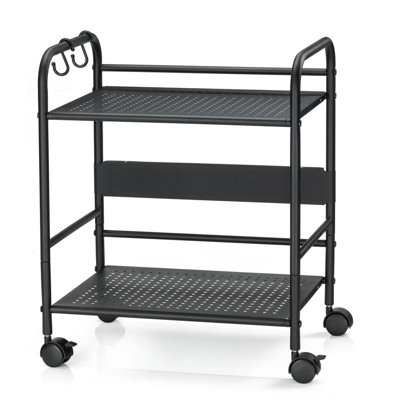 2‑Tier Compact Metal Rolling Cart, Under‑Desk Mobile Storage Organizer With Wheels