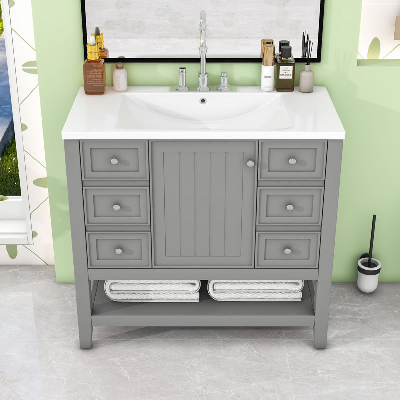 Ensemble de meuble-lavabo avec lavabo, une armoire et trois tiroirs, Gris