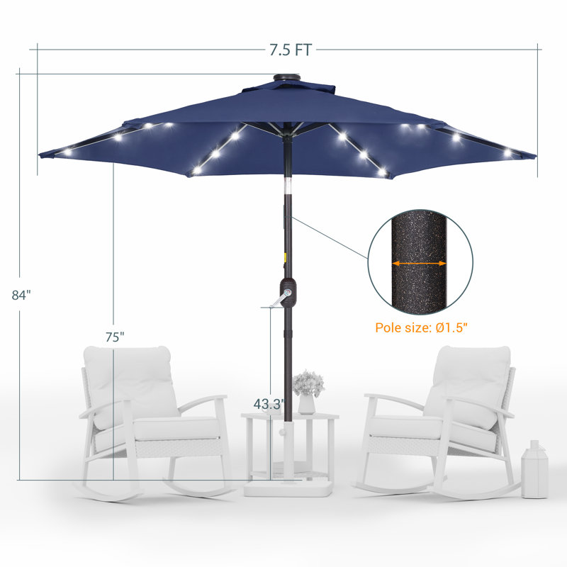 Parasol de marché éclairé Elbe 7,5 pi, parasol d'extérieur avec manivelle et inclinaison, tout temps pour terrasse avec jardin et terrasse