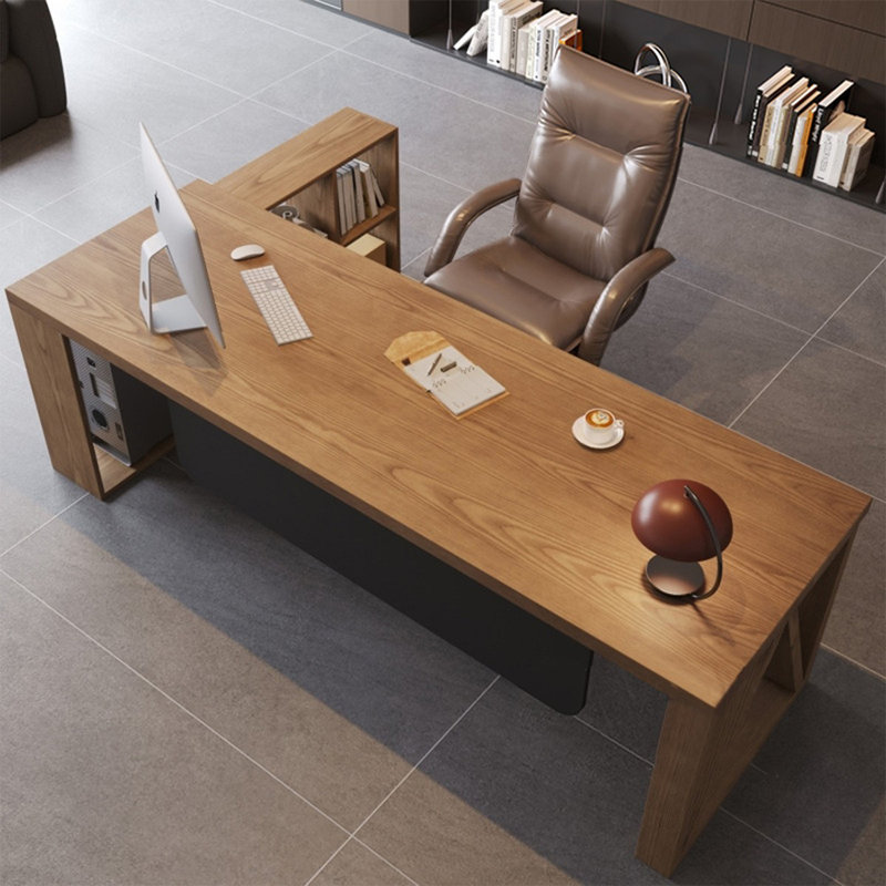 Bureau de direction en L en noyer massif en bois massif, Oui, H 29,53 po x l 70,87 po x P 31,5 po