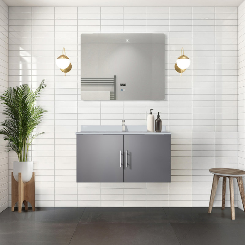 Meuble-lavabo avec comptoir en quartz blanc, Gris foncé