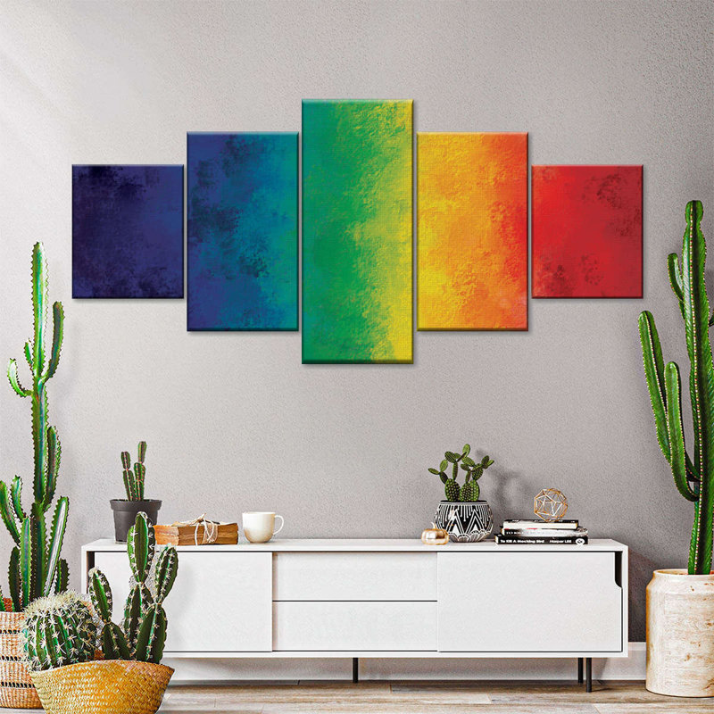 Rainbow Colors - 5 pièces sur toile tendue, H 42 po x l 92 po x P 1,25 po