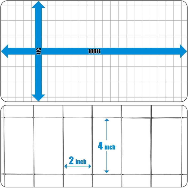 Fencer Wire 12.5 Gauge Galvanized Welded Fence Wire Roll with Mesh Size 2” x 4”, Multiple Options, 5 ft x 100 ft