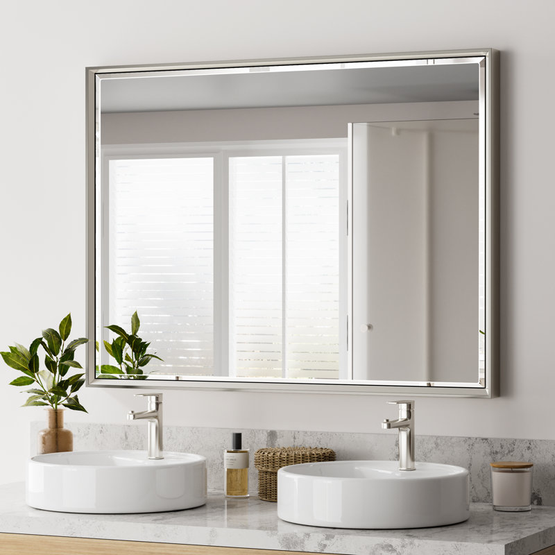 Miroir de salle de bain mural Lohoski, 30 po x 40 po, Nickel brossé