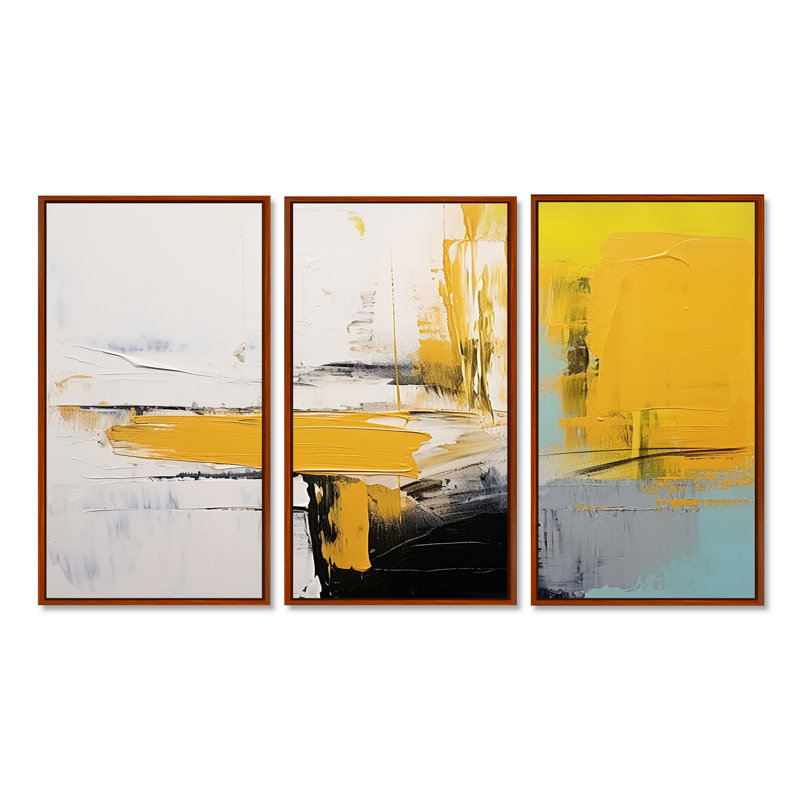 Crescint - ensemble d'art mural abstrait, Cadre flottant brun, H 40 po x l 60 po x P 1 po