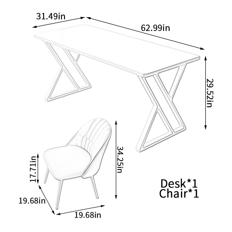 Bureau d'écriture Modern, H 29,52 po x l 62,99 po x P 31,49 po