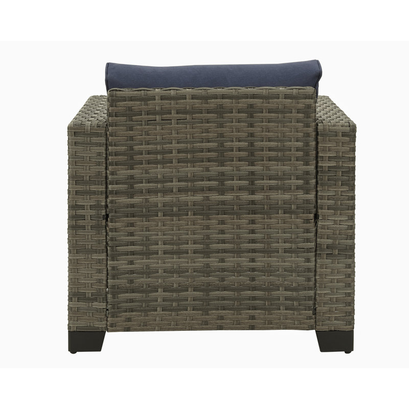 6 Piece Rattan Seating Group with Cushions, Navy