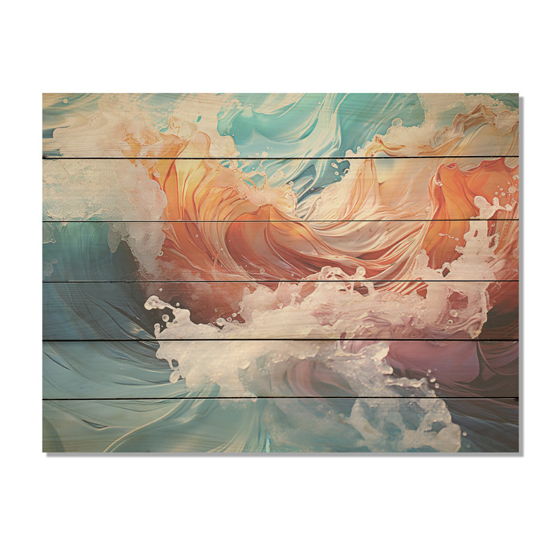 «Beach Waves Fusion I - Coastal Beach», art mural sur bois de pin naturel, H 10 po x l 20 po