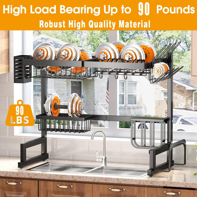 Adjustable Over The Sink Dish Rack, Black