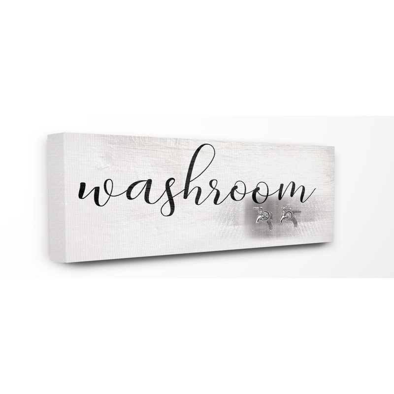«Washroom Faucet Illustration Script Typographie Sign» par Daphne Polselli, reproduction d'art graphique sur bois, Toile