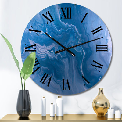 Horloge murale moderne marbrée bleue avec paillettes dorées