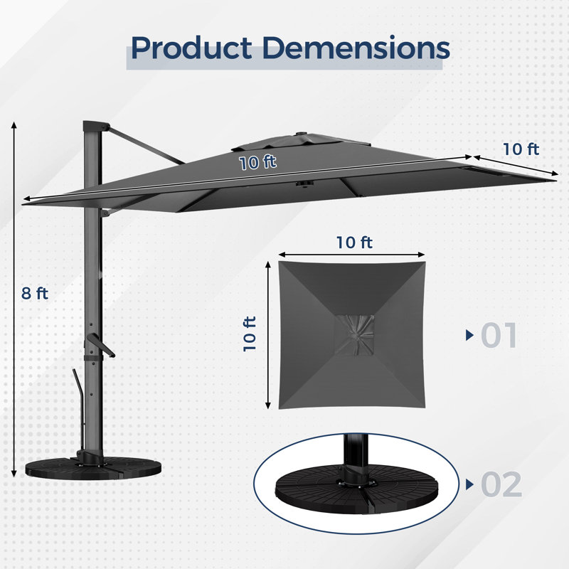 Talaina 10pi x 10 pi Parasol sans base, gris
