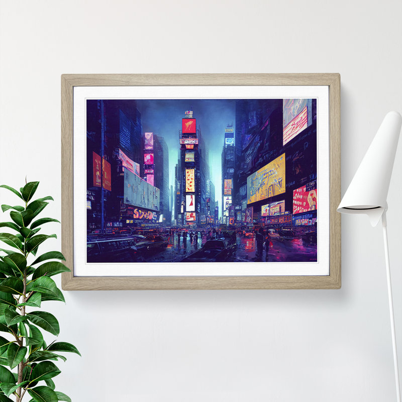 XH1022-6202X Modern Times Square Art Vol.1 1 Piece Single Picture Frame Wall Art, 46cm H x 64cm W x 2cm D, Oak Framed