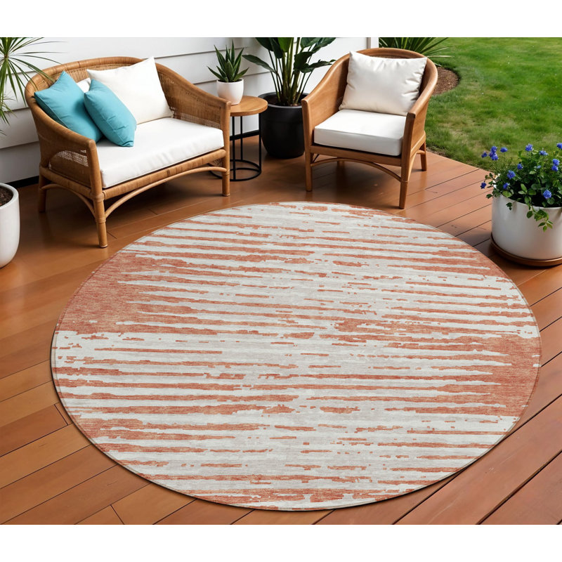 Tapis intérieur lavable rayé 8 pi Coral and Ivory