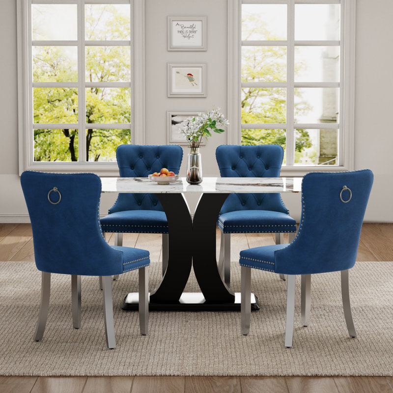 Ensemble de salle à manger Duvall Mid-Century, 5 Pieces: Table, 4 Chairs, Blue
