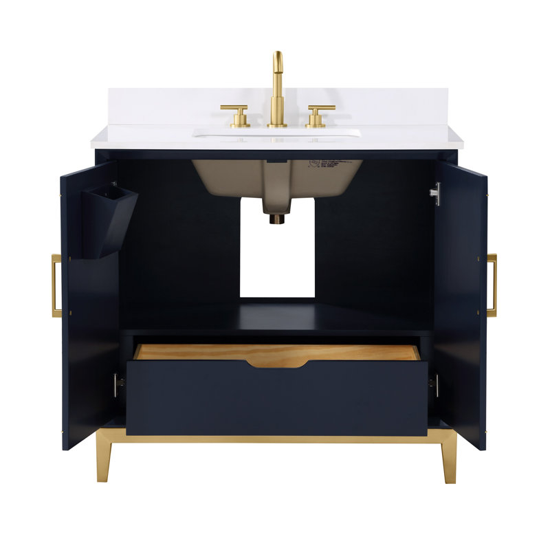 Gracie 36'' W Single Vanity, Satin Brass, Pacific Blue, White Quartz