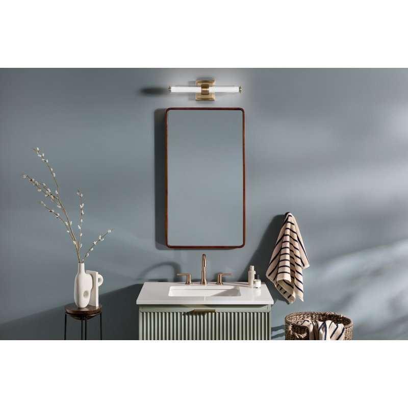 Petite barre de salle de bain linéaire 18,5 "à DEL avec verre transparent, Bronze