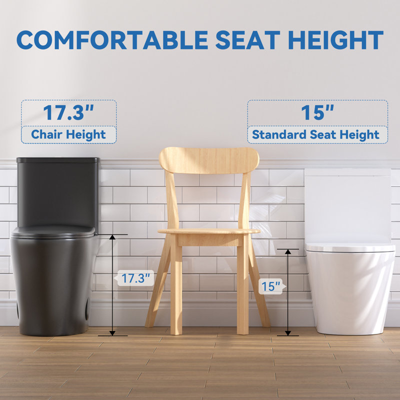 Elongated Modern Toilet with Comfort Seat Height 17.3", Powerful Dual Flush 0.8/1.28 GPF and MAP 1000g, One-Piece Toilet For Bathroom