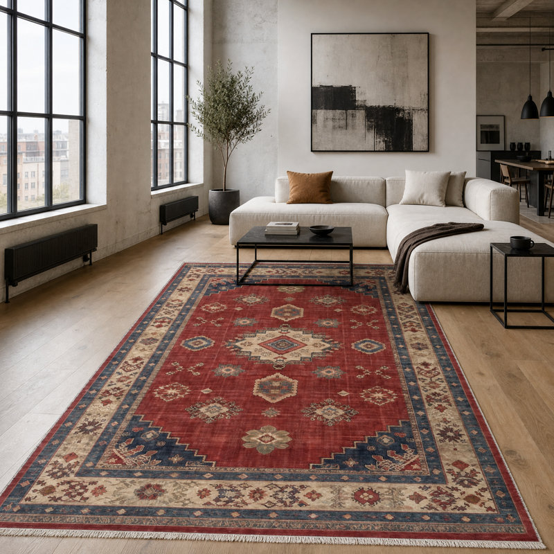 Vintage Look Cotton and Chenille Flatweave Area Rug, 200 cm round