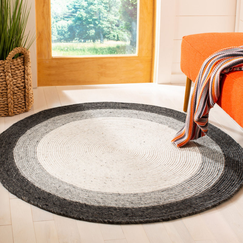 Tapis géométrique en laine tissé à la main 0,6 po Corley 0,4, Rond 4 pi