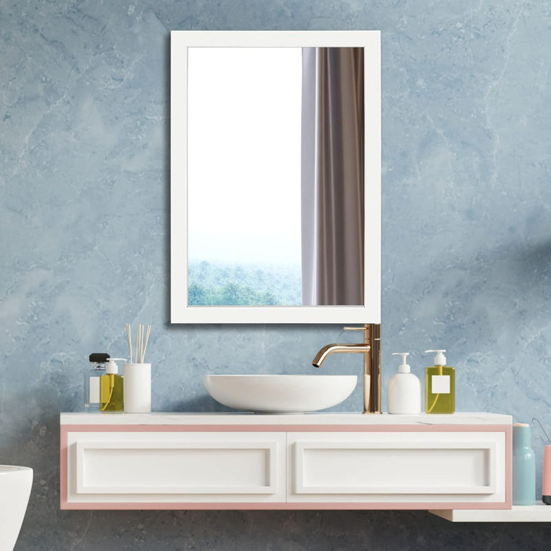 Rectangular Wall Mirror For Bathroom, Bedroom, Entryway, Living Room, White, 28" x 28"