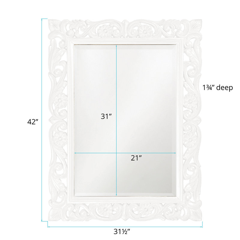 Traditional Ornate Framed Beveled Rectangular Accent Mirror, White