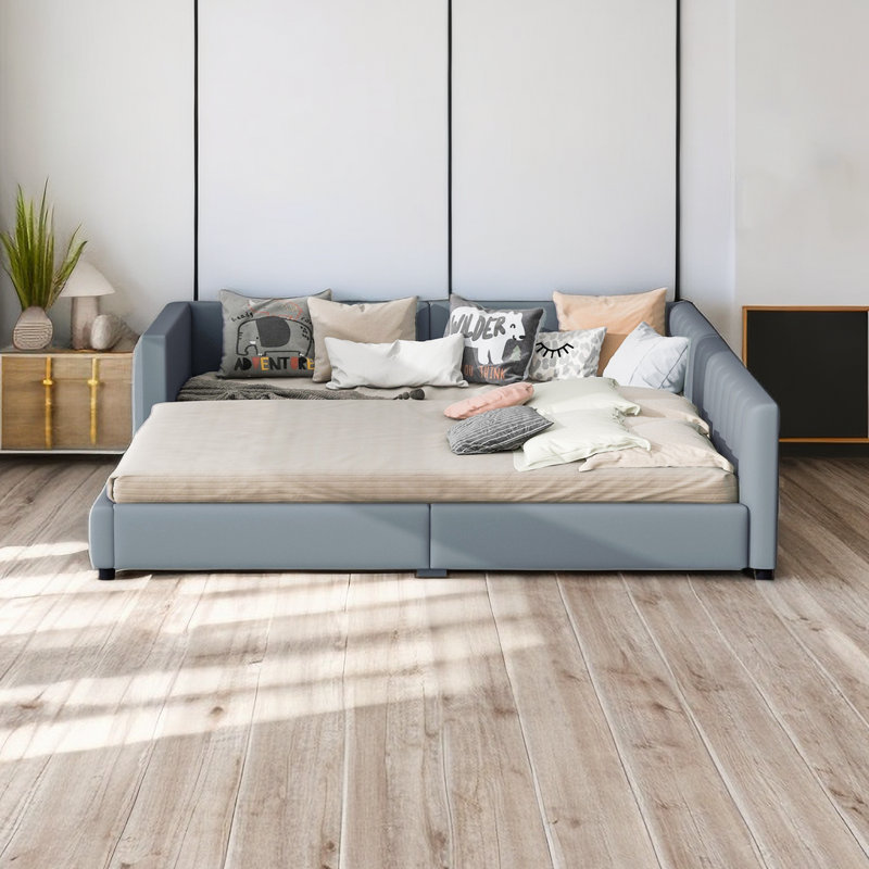 Vegan Leather Platform Bed, Gray