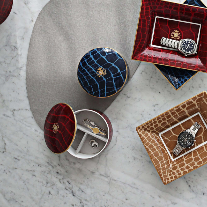Bone China Accessory Box, Gold/Ruby