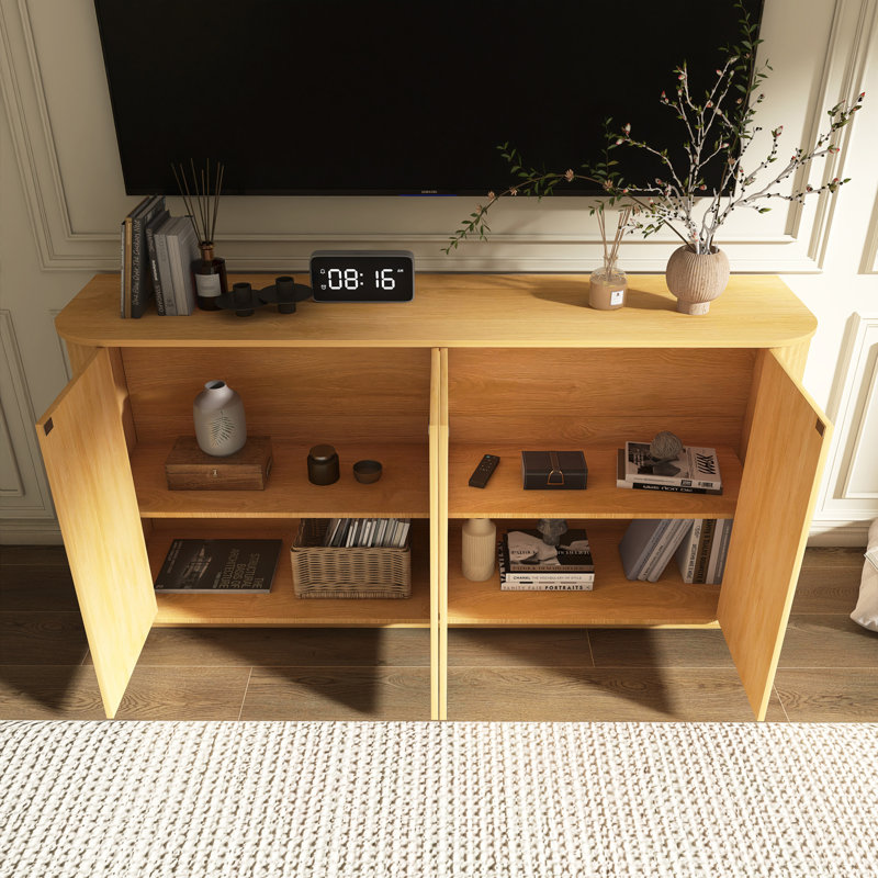 64" Modern Rattan TV Stand With Shelves