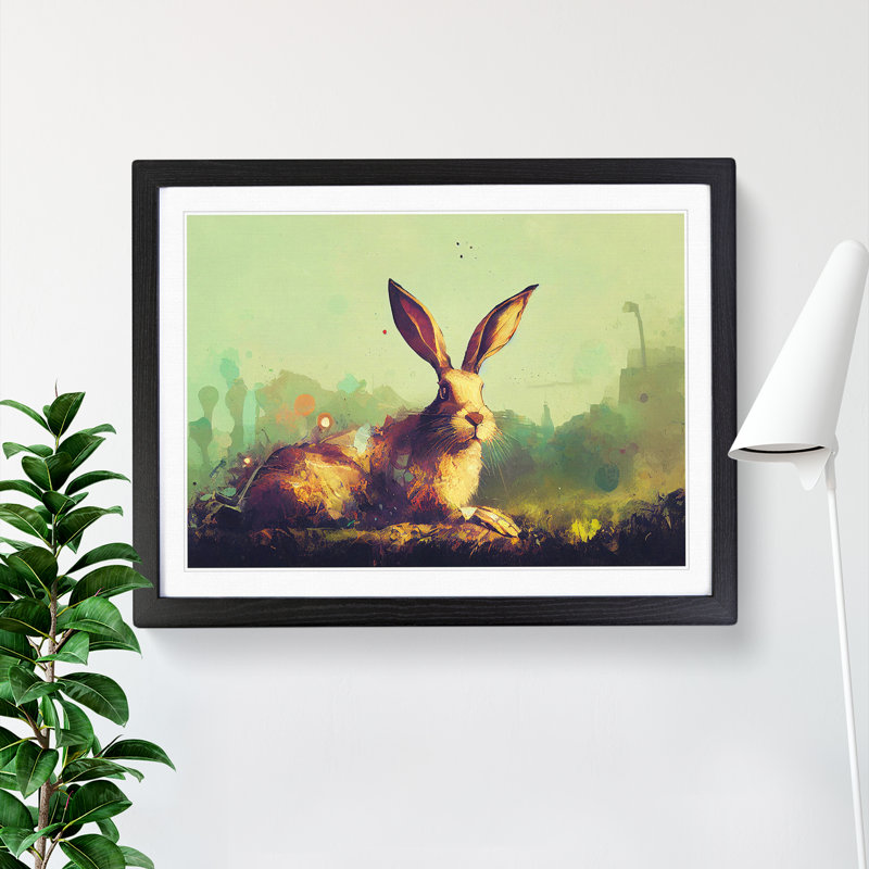 Hare Modern - Single Picture Frame Painting, 46cm H x 64cm W x 2cm D, Black