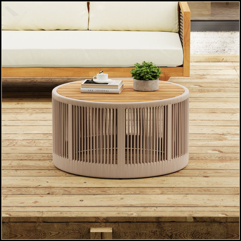 Table basse d'extérieur en corde de rotin et bois d'acacia - Meubles de patio durables et élégants pour le jardin, la cour et le balcon