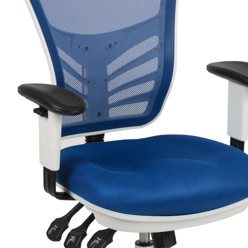 Siyer Mid-Back Mesh Ergonomic Office Chair with Adjustable Arms, Blue, White