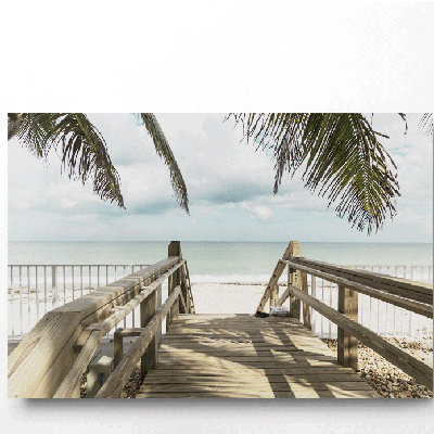 «The Majestic Boardwalk with Palm Trees to the Beach», reproduction de photo sur toile