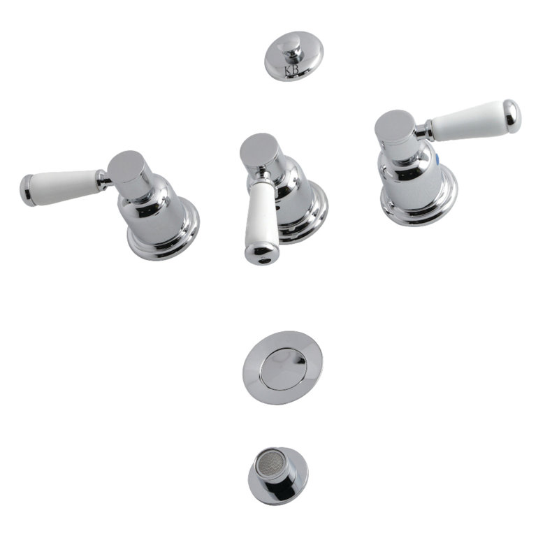 Kingston Brass Paris Three-Handle Vertical Spray Bidet Faucet with Brass Pop-Up, Polished Chrome