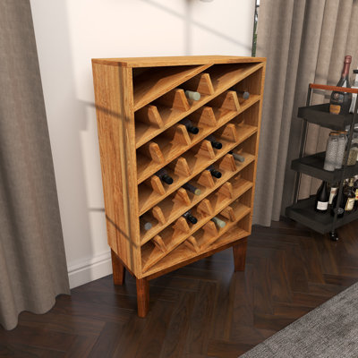 Petworth 30 Bottle Solid Wood Floor Wine Bottle Rack in Light Brown