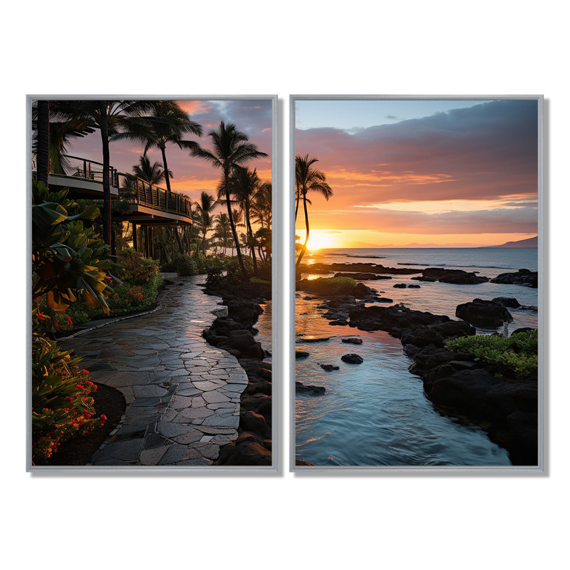 Maui Tropical Dreamscape I - art mural sur toile gris 2 panneaux, H 36 po x l 48 po, Reproduction encadrée sans passe-partout