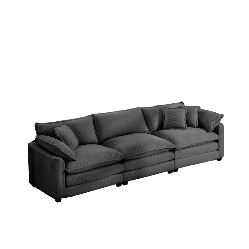 3-Seater Sectional Sofa, Gray Corduroy