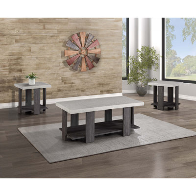 Gray 3-Piece Cocktail Set Wooden Table Top Coffee Table and Two Matching End Tables Wooden Furniture