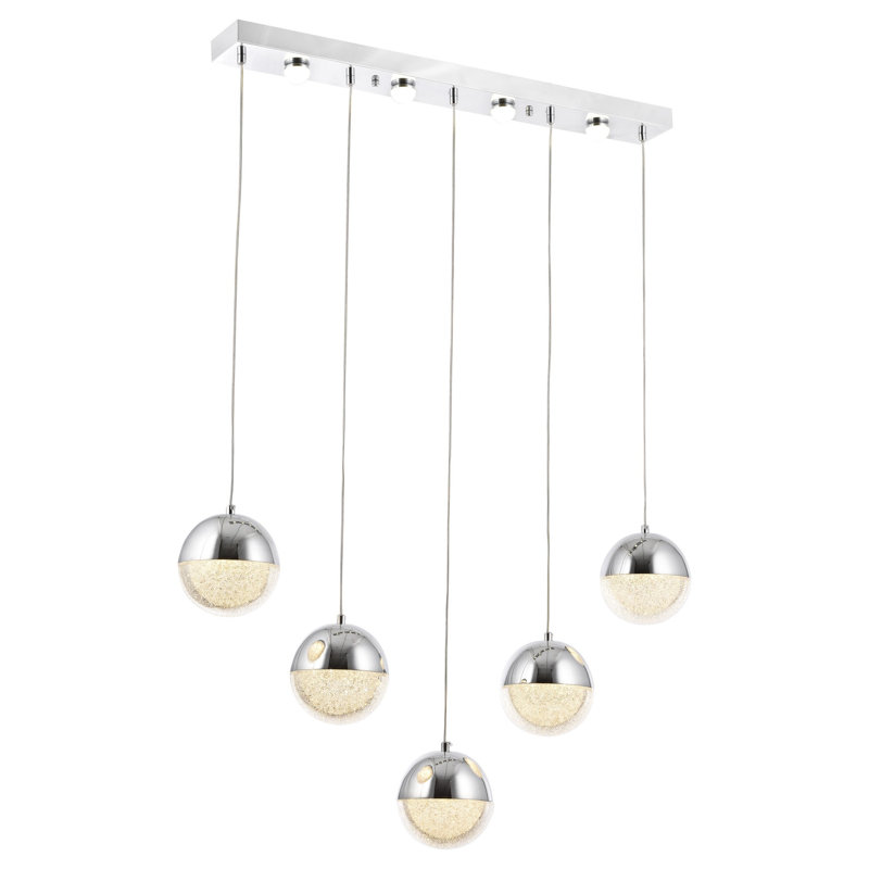 Luminaire suspendu à DEL 5 lumières pour îlot de cuisine Beckner, Chrome / ambre, Chrome / Blanc
