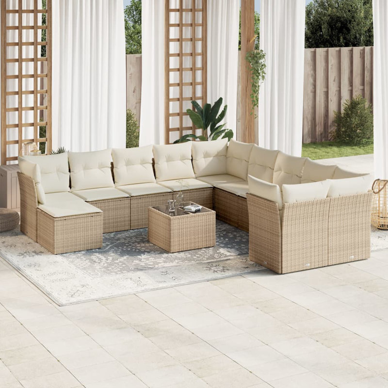 Ensemble de canapé de jardin Vidaxl beige PE rotin grand matériaux résistants aux UV