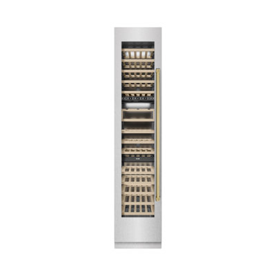 ZLINE Autograph Edition 18 in. 9.0 cu. ft. Triple Zone 68 Bottle Hinge Column Wine Cooler in Satin Stainless Steel with Accents