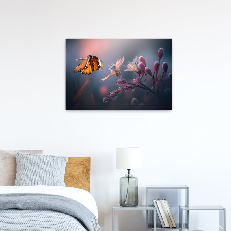 Dreamy Frosted Flight Delicate Ethereal Peaceful Butterfly Flower Nature Wall Art Print 1 Piece Wrapped Canvas Wall Art
