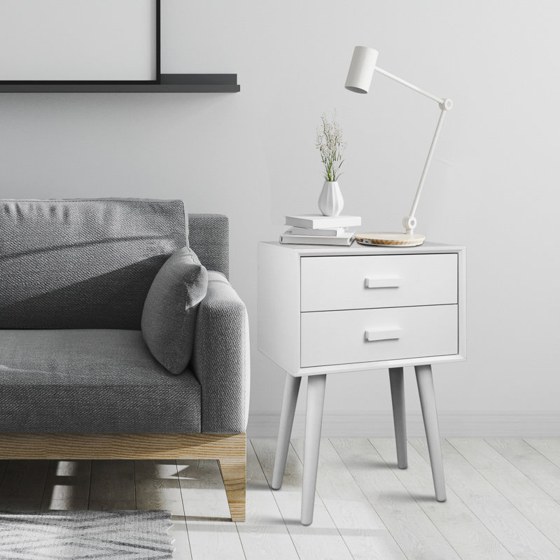 Table de chevet 2 tiroirs Basharat, Crème