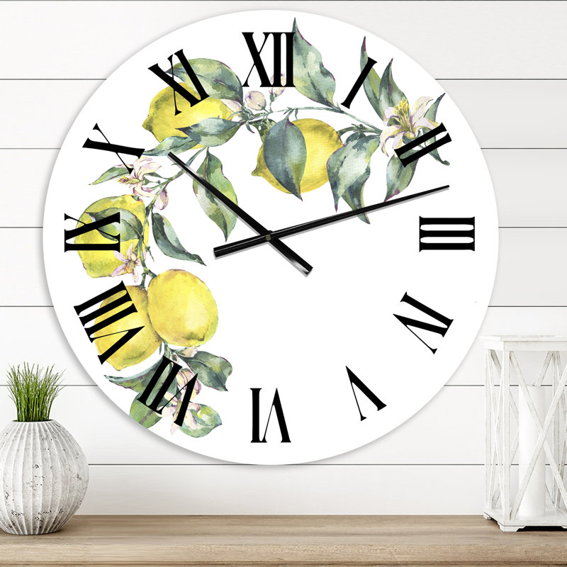Branche de citrons jaunes et feuilles II - horloge murale tropicale, Très petit