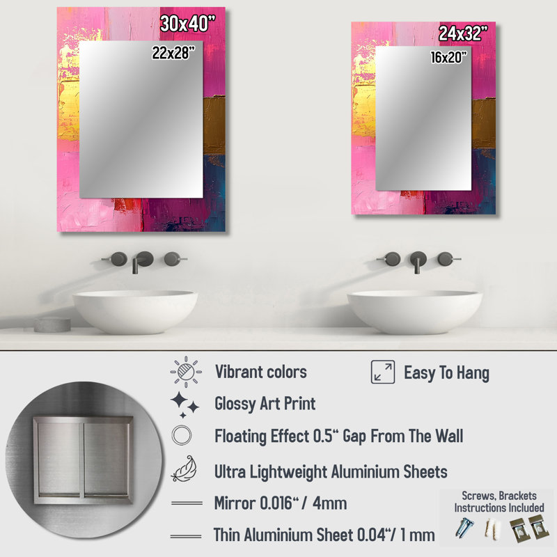 Blakc et rose se rencontrent dans le rêve IV - miroir décoratif d'art de ligne, miroir mural rose, art imprimé en métal