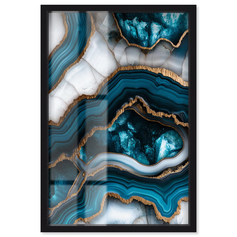 «Teal Tectonic III Shadowbox Print», art mural géode bleue par Art Remedy, Noir, H 16 po x l 11 po