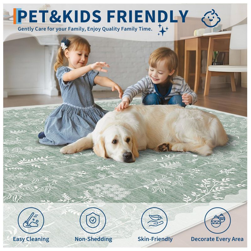 Washable Rug for Living Room Floral Print Bedroom Area Rug Non Slip Dining Table Throw Mat Botanical Area Rug Carpet for Entry Basement Dorm