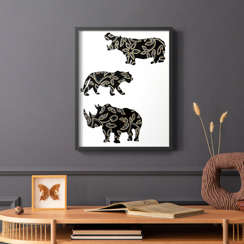 Reproduction encadrée d'animaux en safari ornementaux II, Noir, H 10 po x l 8 po